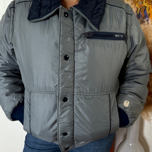 Vintage 1990s, ComfySki Grey/Blue Jacket with removable sleeves, Mens Medium - Picture 1 of 10
